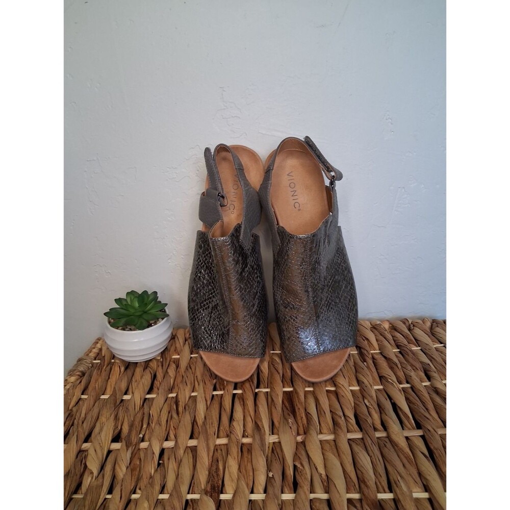 Vionic Tatiana Wedge Sandals Sz 11 Metallic Snake Embossed Cork Heel Comfort Ort - Picture 6 of 7